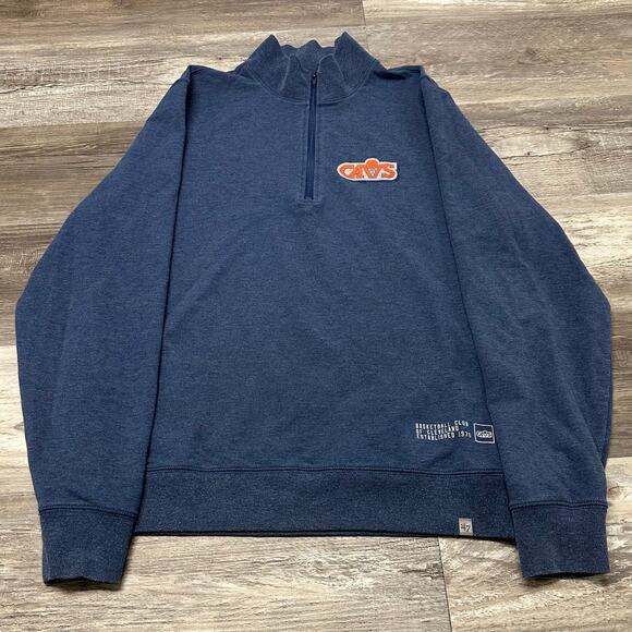 47 Brand Cleveland Cavaliers Cavs Blue Mens M 1/4‎ Zip Pullover Sweatshirt EUC - Picture 2 of 8